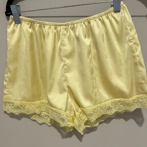 SHEIN Yellow Satin Lace Trim Sleep Shorts
